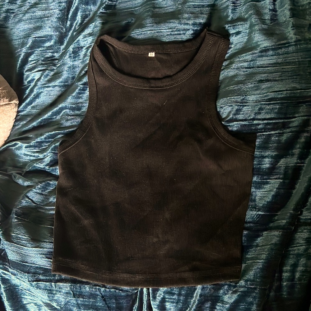 Black Highneck XS Cropped Tank Top, Made of: Cotton, Polyester, Spandex